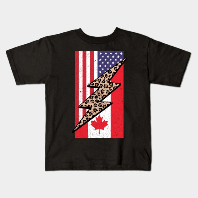 Half American Half Canadian Leopard Print From Canada Kids T-Shirt by Way Down South